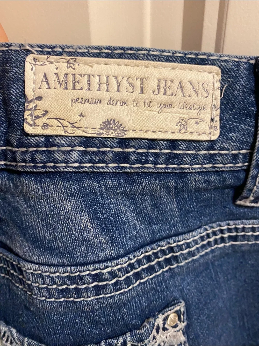 Amethyst Jeans 14 Shorts Bermuda Denim Stretch Blue Bling Rivets